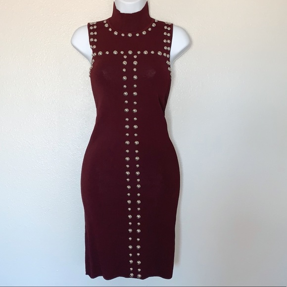 ✨ NWT I.N.C Burgundy Studded Mock Neck Dress - Picture 2 of 11